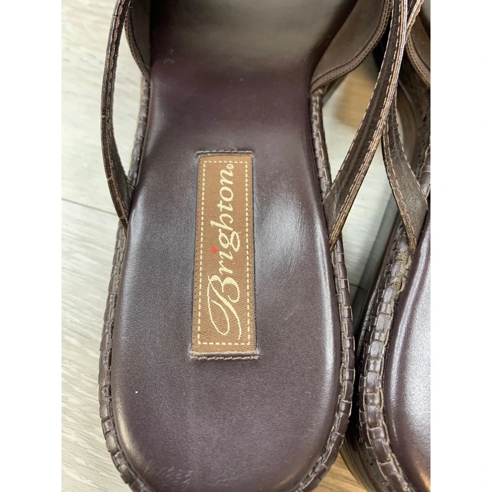 Brighton Natalie Women's Brown Croc Embossed Platform Sandals Ring 8 Shoes